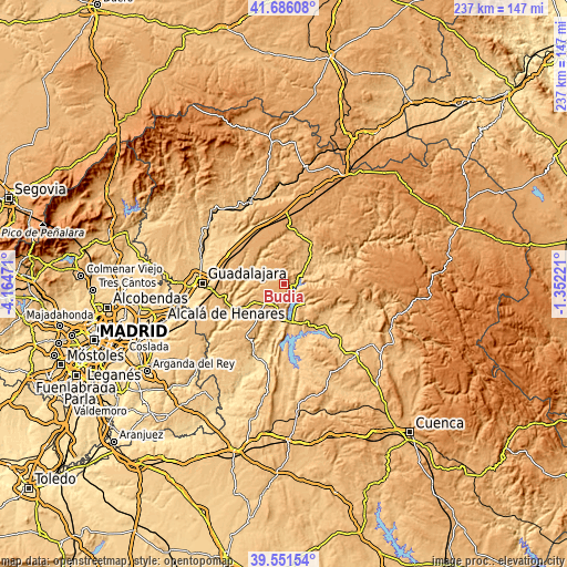 Topographic map of Budia