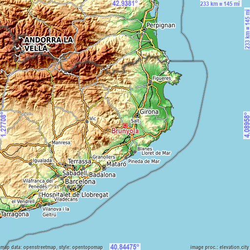 Topographic map of Brunyola