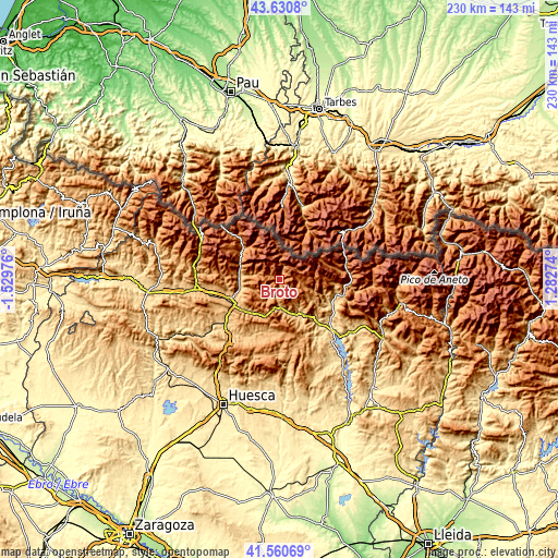 Topographic map of Broto