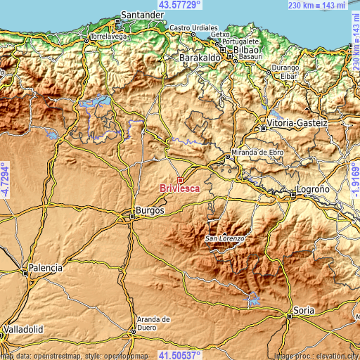 Topographic map of Briviesca