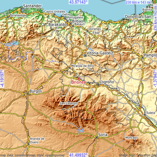 Topographic map of Briones