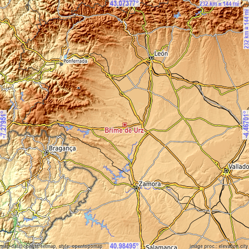 Topographic map of Brime de Urz