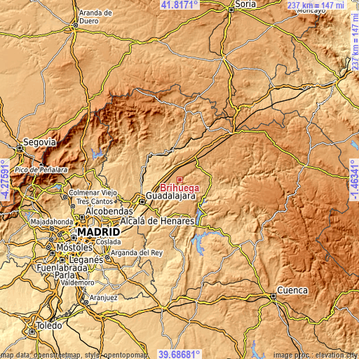 Topographic map of Brihuega