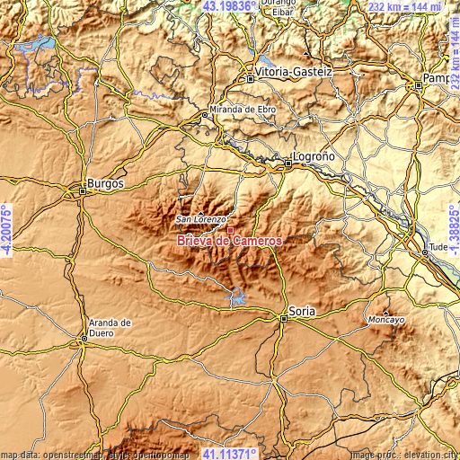 Topographic map of Brieva de Cameros