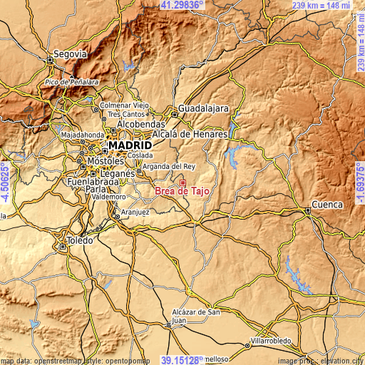 Topographic map of Brea de Tajo