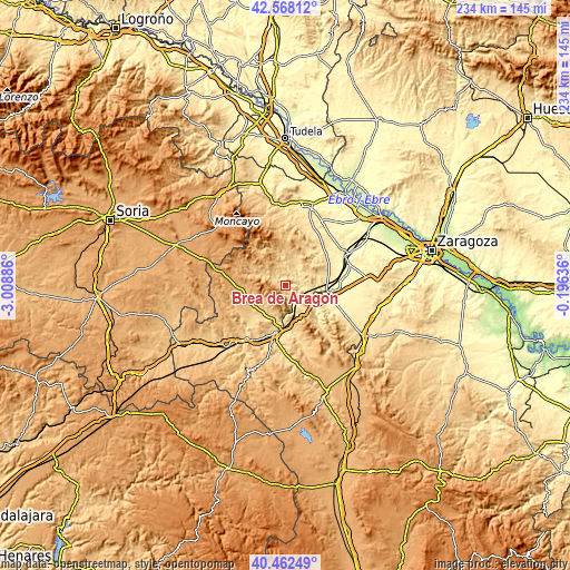 Topographic map of Brea de Aragón