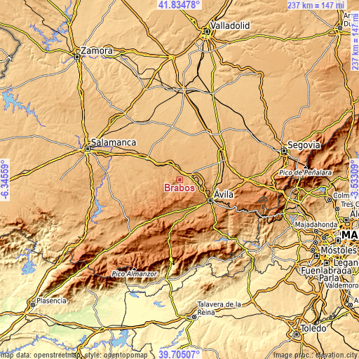 Topographic map of Brabos