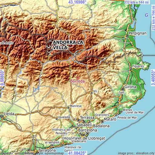 Topographic map of Borredà