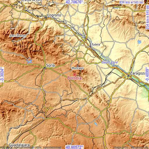 Topographic map of Borobia