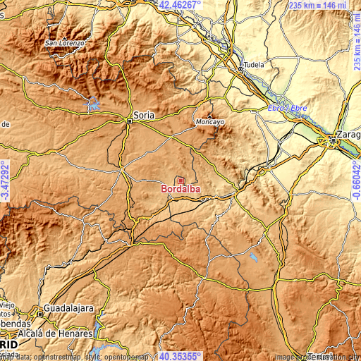 Topographic map of Bordalba