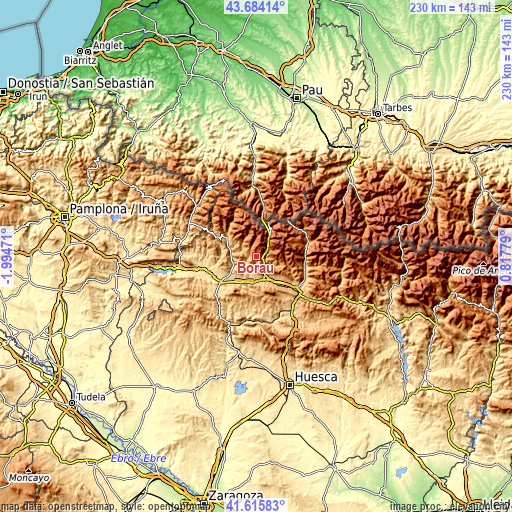 Topographic map of Borau