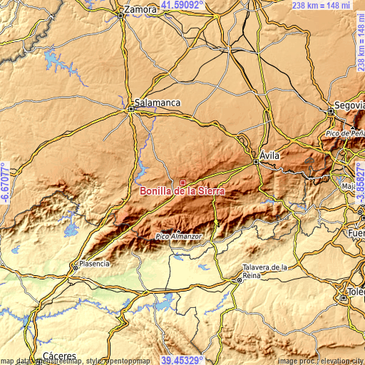 Topographic map of Bonilla de la Sierra