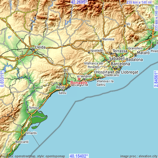Topographic map of Bonastre