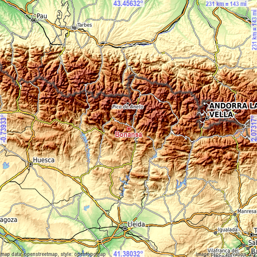 Topographic map of Bonansa