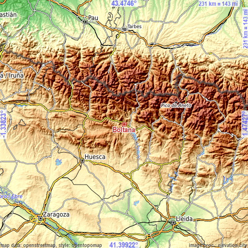 Topographic map of Boltaña