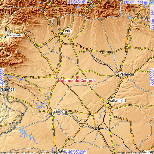 Topographic map of Bolaños de Campos