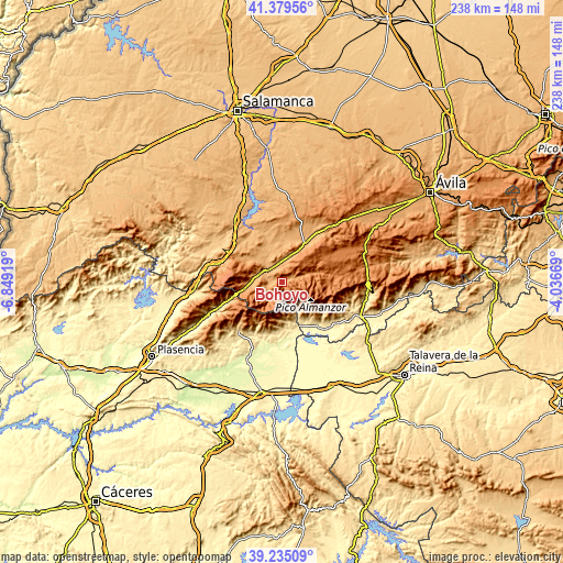 Topographic map of Bohoyo