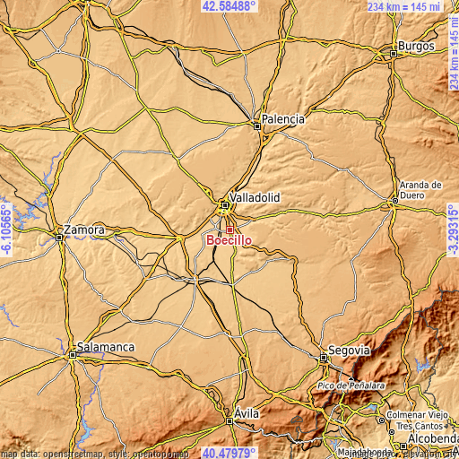 Topographic map of Boecillo