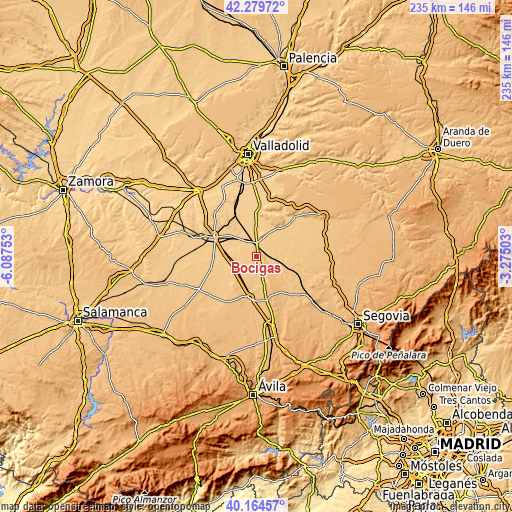 Topographic map of Bocigas