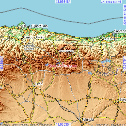 Topographic map of Boca de Huérgano