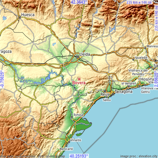 Topographic map of Bovera