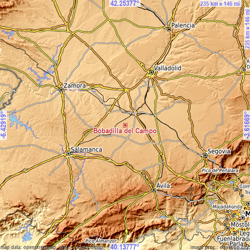 Topographic map of Bobadilla del Campo