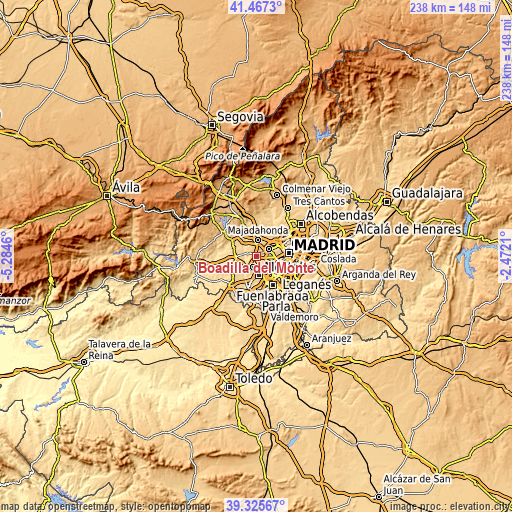 Topographic map of Boadilla del Monte