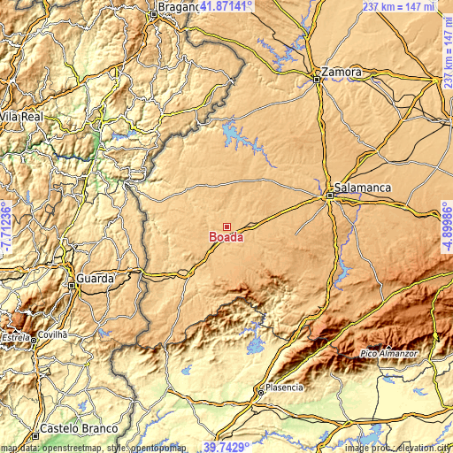 Topographic map of Boada