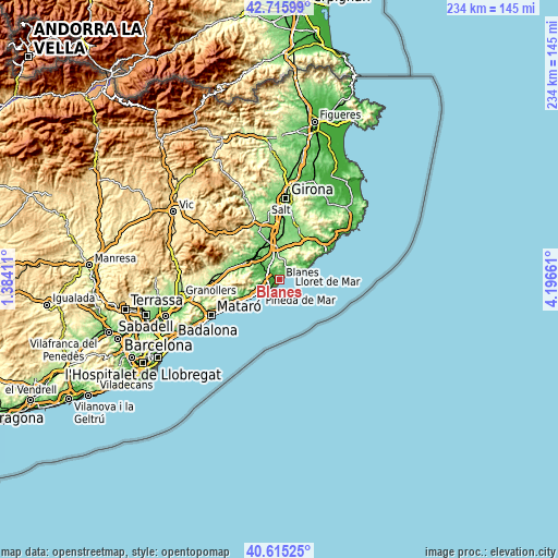 Topographic map of Blanes