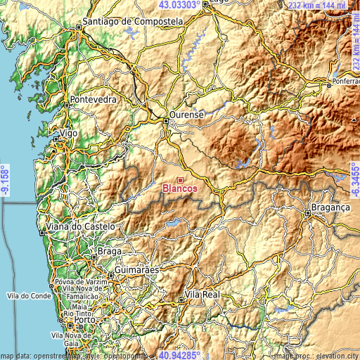 Topographic map of Blancos