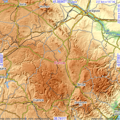 Topographic map of Blancas