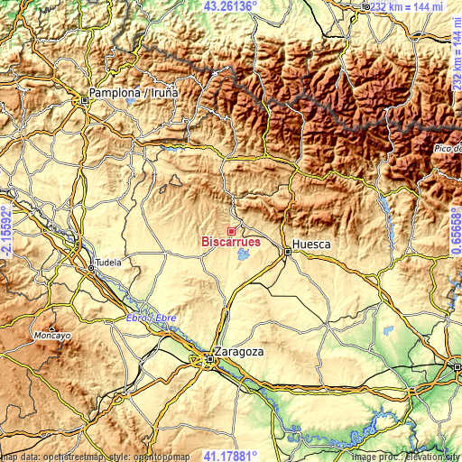 Topographic map of Biscarrués