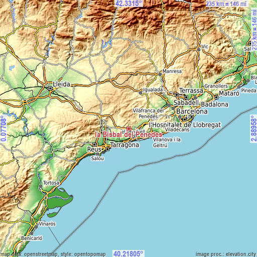 Topographic map of la Bisbal del Penedès