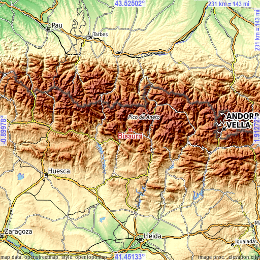 Topographic map of Bisaurri