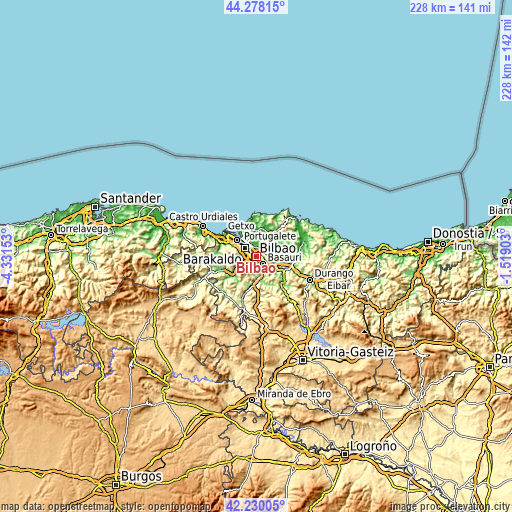 Topographic map of Bilbao