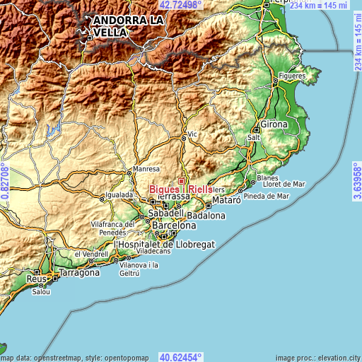 Topographic map of Bigues i Riells