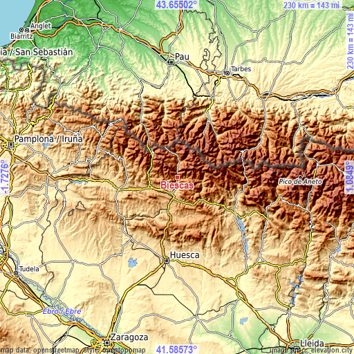 Topographic map of Biescas