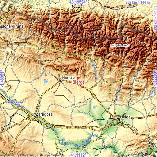 Topographic map of Bierge