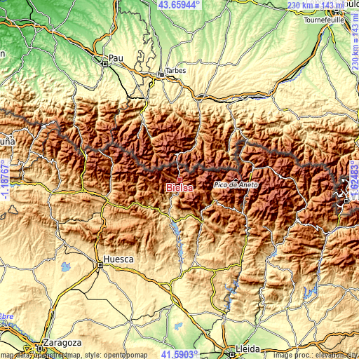 Topographic map of Bielsa