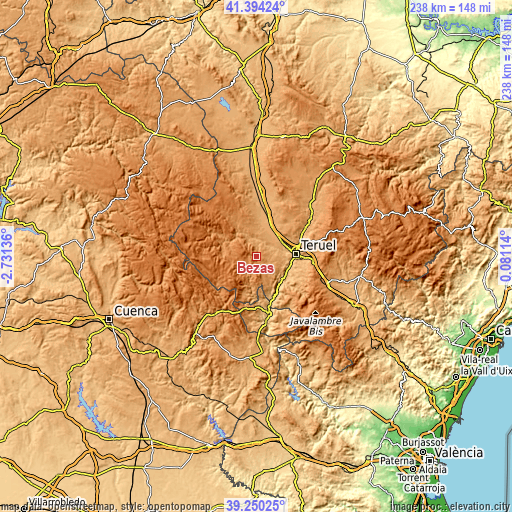 Topographic map of Bezas