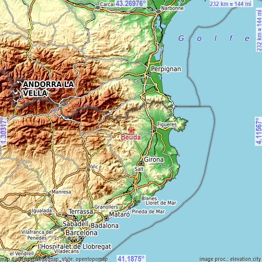 Topographic map of Beuda