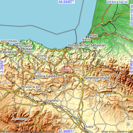 Topographic map of Betelu