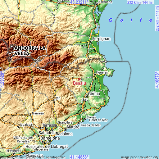 Topographic map of Besalú