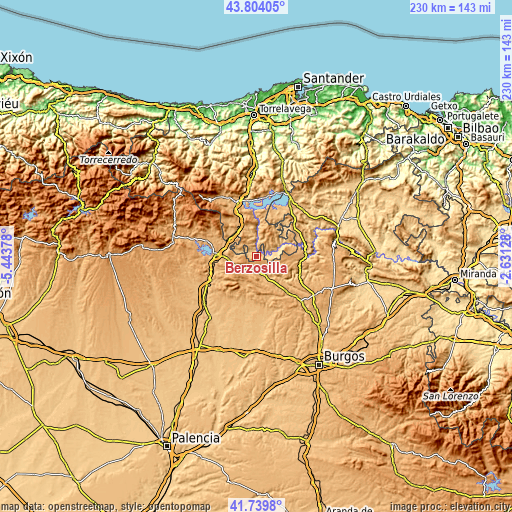 Topographic map of Berzosilla