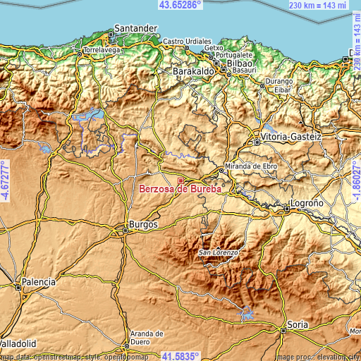 Topographic map of Berzosa de Bureba