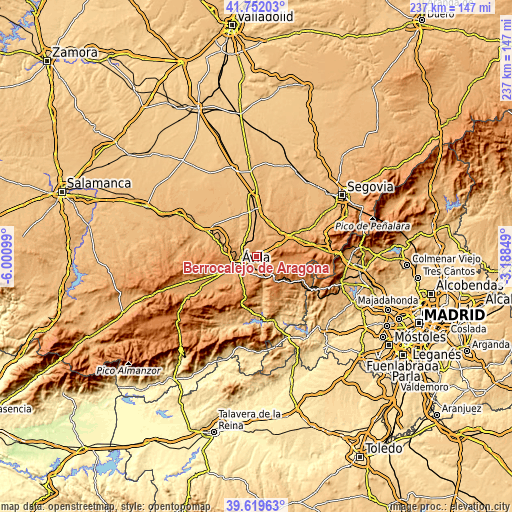 Topographic map of Berrocalejo de Aragona