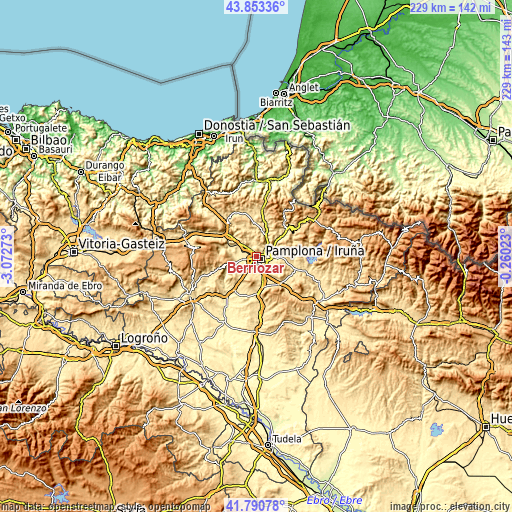 Topographic map of Berriozar