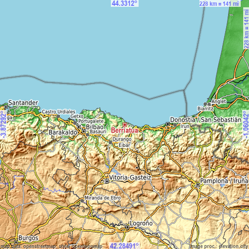 Topographic map of Berriatua