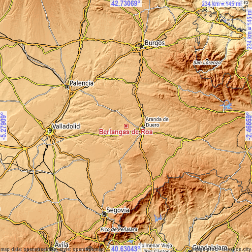 Topographic map of Berlangas de Roa