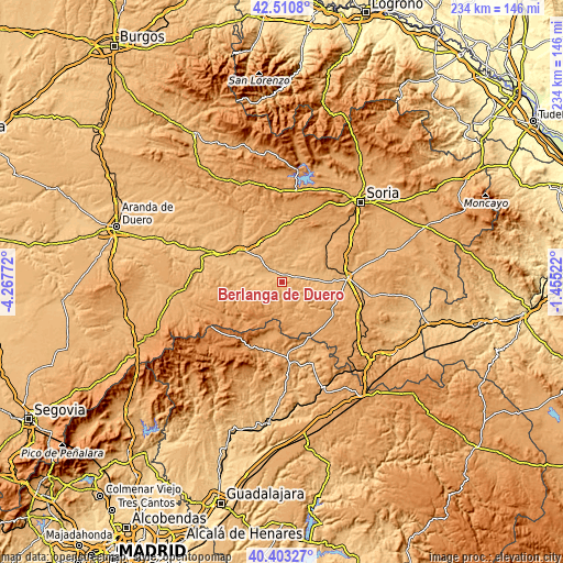 Topographic map of Berlanga de Duero